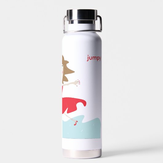 a girl in a red dress bottle happy jumpy waterfles (Achterkant)