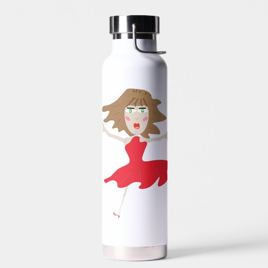 a girl in a red dress bottle waterfles (Links)