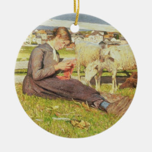 A Girl Knitting, 1888 (olie op doek) Keramisch Ornament