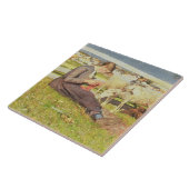 A Girl Knitting, 1888 (olie op doek) Tegeltje (Zijkant)