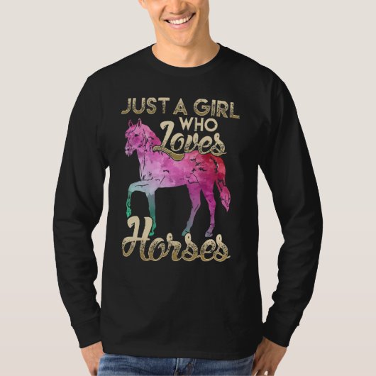 A Girl Who Loves Horses Floral Horse T-shirt (Voorkant)
