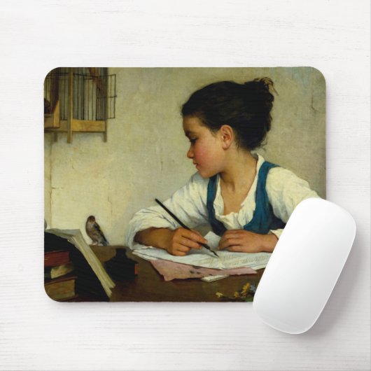 A Girl Writing, Pet Goldfinch by Henriette Browne Muismat (Met muis)