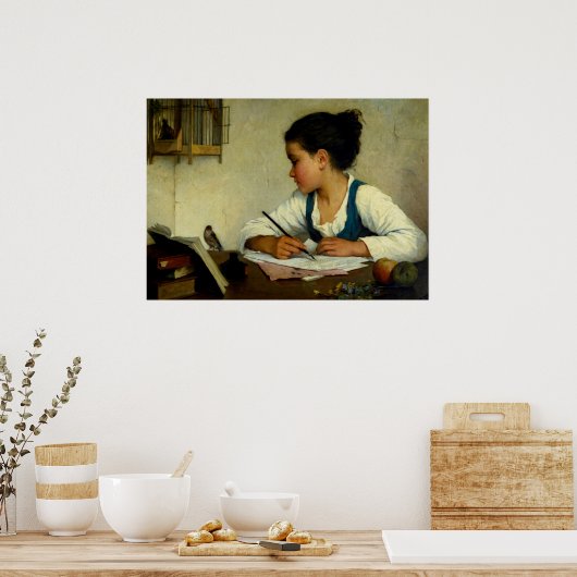 A Girl Writing, Pet Goldfinch by Henriette Browne Poster (Keuken)