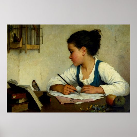 A Girl Writing, Pet Goldfinch by Henriette Browne Poster (Voorkant)