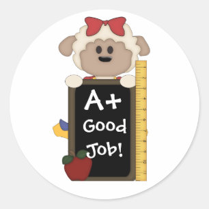 A+ Goed Werk!-Schattige Schaap Ronde Sticker