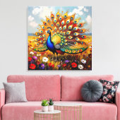 A Gold and Blue Peacock Canvas Afdruk (Insitu (Woonkamer))