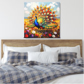 A Gold and Blue Peacock Canvas Afdruk (Insitu (Slaapkamer))