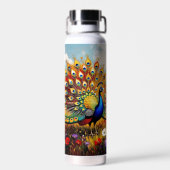 A Gold and Blue Peacock in Flowers  Waterfles (Achterkant)