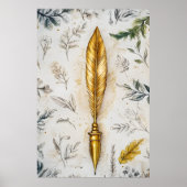 A golden feather or a fancy fountain pen. poster (Voorkant)