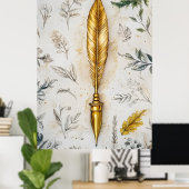A golden feather or a fancy fountain pen. poster (Thuiskantoor)