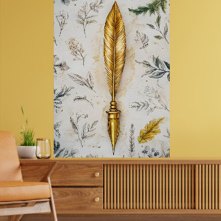 A golden feather or a fancy fountain pen. poster