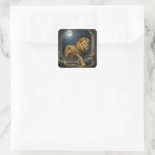 A Golden Lion Strolling under the Moonlight Vierkante Sticker (Tas)