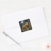 A Golden Lion Strolling under the Moonlight  Vierkante Sticker (Envelop)
