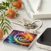 A Golden Spiked mandelbrot Set Fractal Sleutelhanger (Voorkant Rechts)