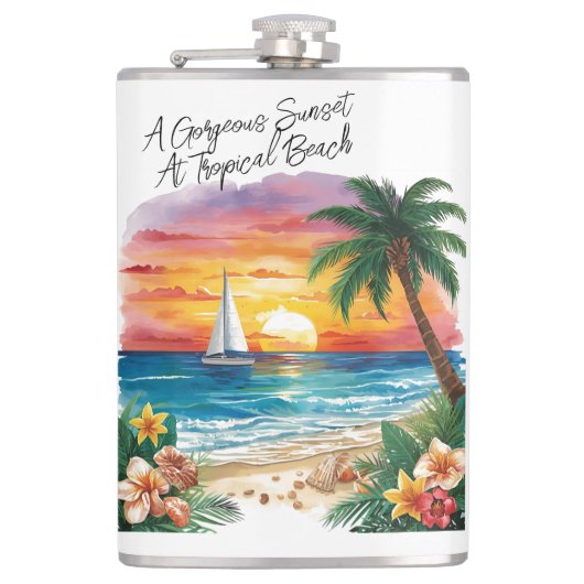 A Gorgeous Sunset At Tropical Beach, Vacation, Heupfles (Voorkant)