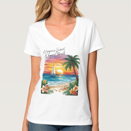 A Gorgeous Sunset At Tropical Beach, Vacation, T- T-shirt (Voorkant)