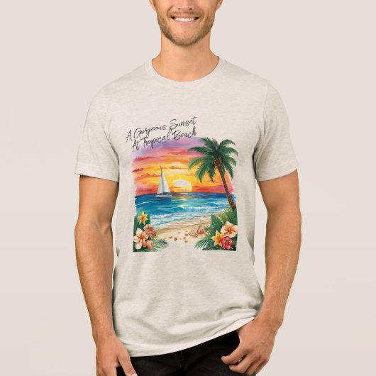 A Gorgeous Sunset At Tropical Beach, Vacation Tri-Blend Shirt (Voorkant)