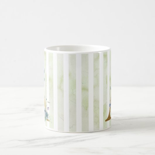 A, gouden initiaal op blauwe en witte strepen koffiemok (Center)