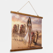 A Graceful Woman with Camels at Sunset Hangend Wandkleed (Gebogen)