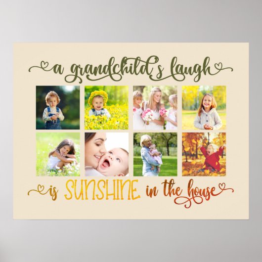 A Grandchilds Laugh Quote 8 Photo Collage Almond Poster (Voorkant)