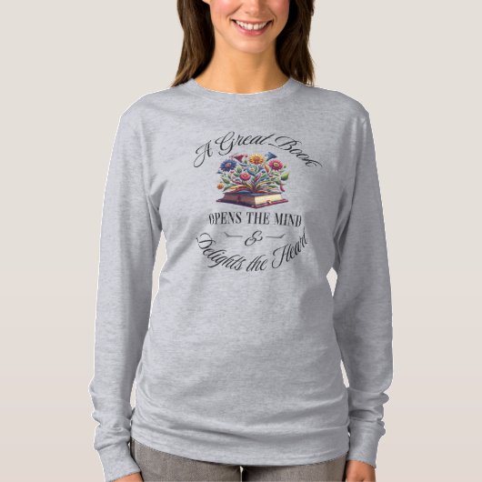 A Great Book Delights Floral Longsleeve T-shirt (Voorkant)