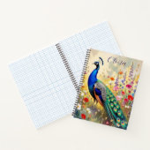 A Green and Blue Peacock in Flowers Personalized Notitieboek (Binnen)