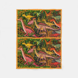 A Group of Dinosaurs in the Forest on a  Fleece Deken