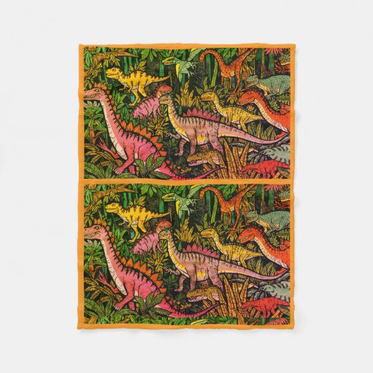 A Group of Dinosaurs in the Forest on a  Fleece Deken (Voorkant)