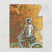 A guy with his bicycle briefkaart (Voorkant)