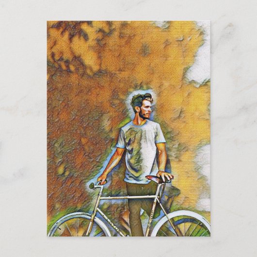 A guy with his bicycle briefkaart (Voorkant)