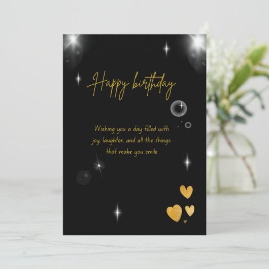 A happy birthday card suitable in black and gold feestdagenkaart (Staand voorkant)