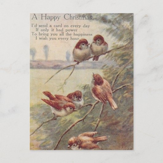 A HAPPY CHRISTMAS (seven nightingales on branch) Briefkaart (Voorkant)