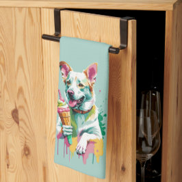 A Happy Dog eating an ice-cream Theedoek