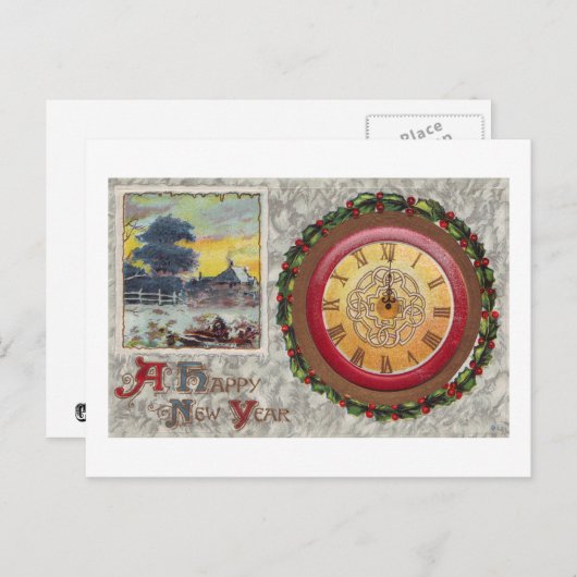 A Happy New Year Clock Feestdagenkaart (Voorkant / Achterkant)