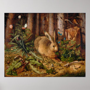 A Hare in Forest door Hans Hoffmann Poster