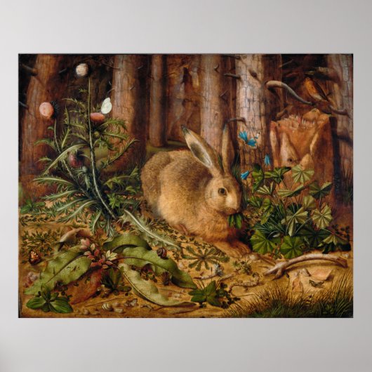 A Hare in Forest door Hans Hoffmann Poster (Voorkant)