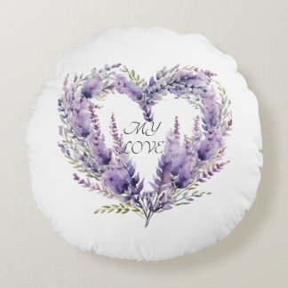 A Heart of Lavender. Floral Purple Pattern Rond Kussen