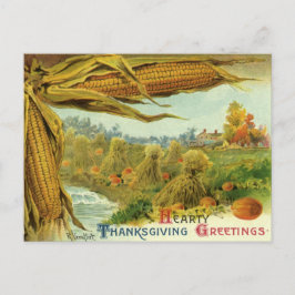 A Hearty Thanksgiving, Indian Corn and Haystacks Feestdagenkaart