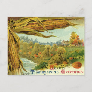 A Hearty Thanksgiving, Indian Corn and Haystacks Feestdagenkaart