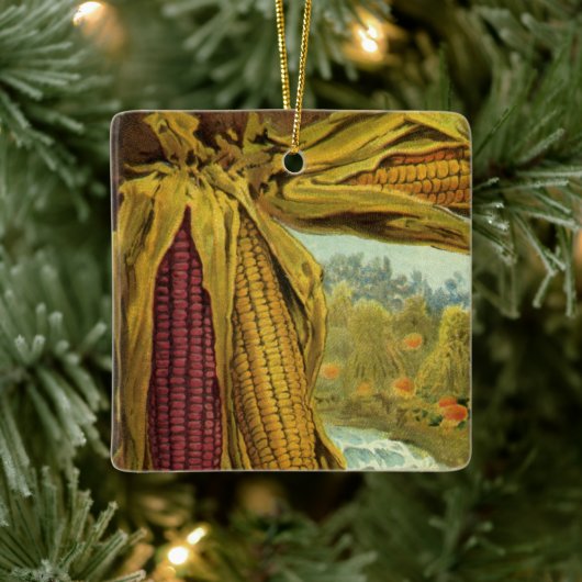 A Hearty Thanksgiving, Indian Corn and Haystacks Keramisch Ornament (Boom)