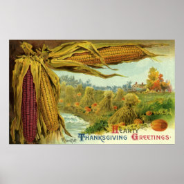 A Hearty Thanksgiving, Indian Corn and Haystacks Poster