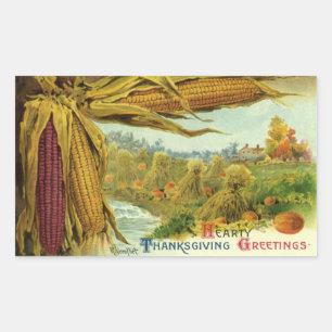 A Hearty Thanksgiving, Indian Corn and Haystacks Rechthoekige Sticker