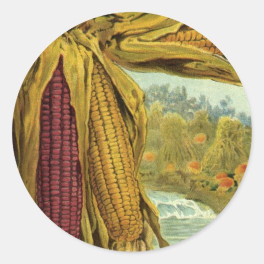A Hearty Thanksgiving, Indian Corn and Haystacks Ronde Sticker (Voorkant)
