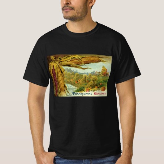 A Hearty Thanksgiving, Indian Corn and Haystacks T-shirt (Voorkant)
