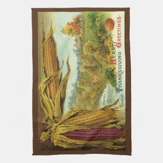 A Hearty Thanksgiving, Indian Corn and Haystacks Theedoek (Verticaal)