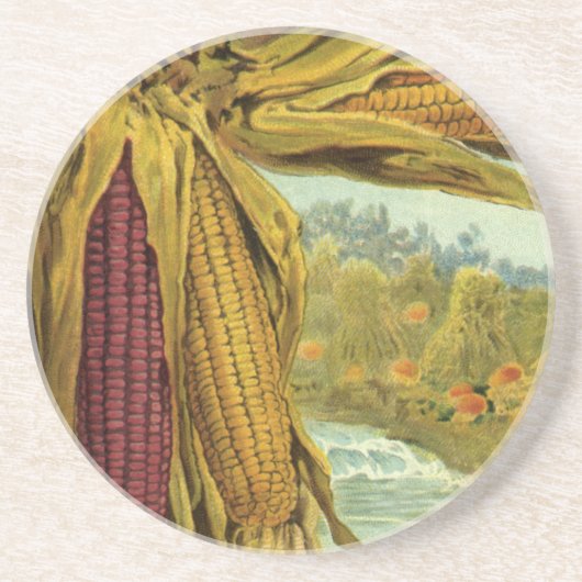 A Hearty Thanksgiving, Indian Corn and Haystacks Zandsteen Onderzetter (Voorkant)