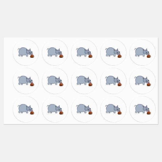 A Hippo with a Pumpkin Bag Labels (Vel)