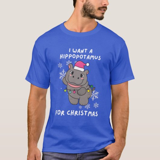 A Hippopotamus for Christmas Merry Christmas retro T-shirt (Voorkant)