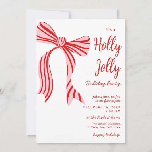 A holly jolly Pink Red Coquette Bow christmas  Kaart (Voorkant)