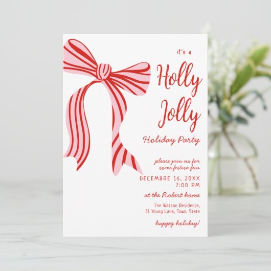 A holly jolly Pink Red Coquette Bow christmas  Kaart (Staand voorkant)